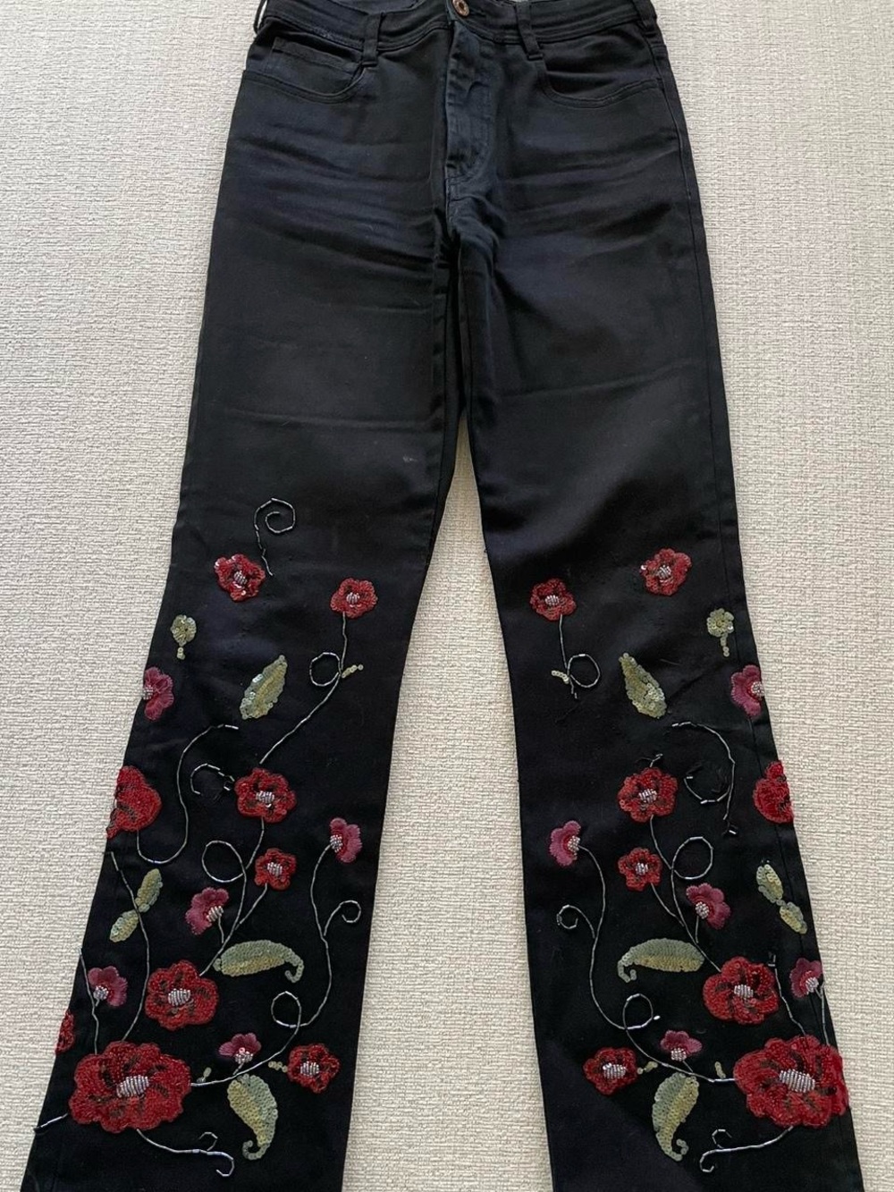 Vintage Parasuco Black Denim beaded embroidered floral jeans
